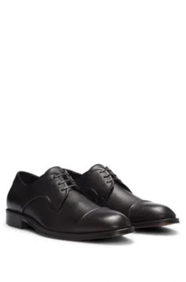 HUGO BOSS Grained-leather Derby Shoes With Anti-slip Sole In Dark Brown Product Image