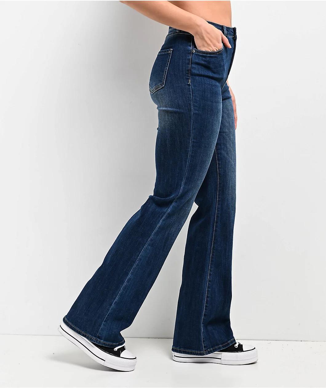 Q2 Flaire Dark Blue Wash Denim Jeans Product Image