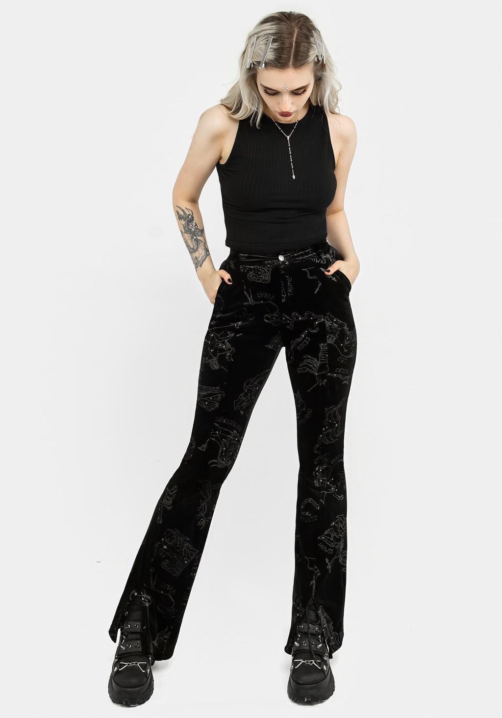 Zodiac Foil Print Split Slim Flare Trousers Product Image