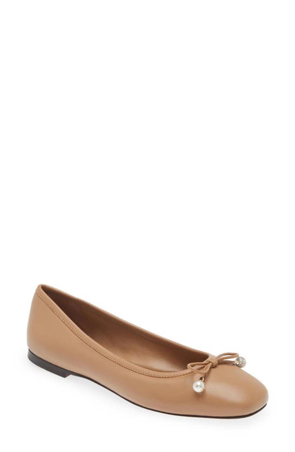 Elme Embellished Leather Ballet Flats In Biscuit Product Image