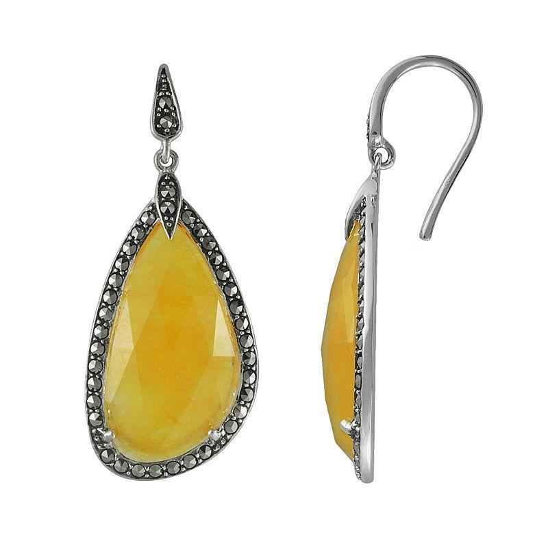 Lavish by TJM Sterling Silver Yellow Jade Drop Earrings, Womens Product Image