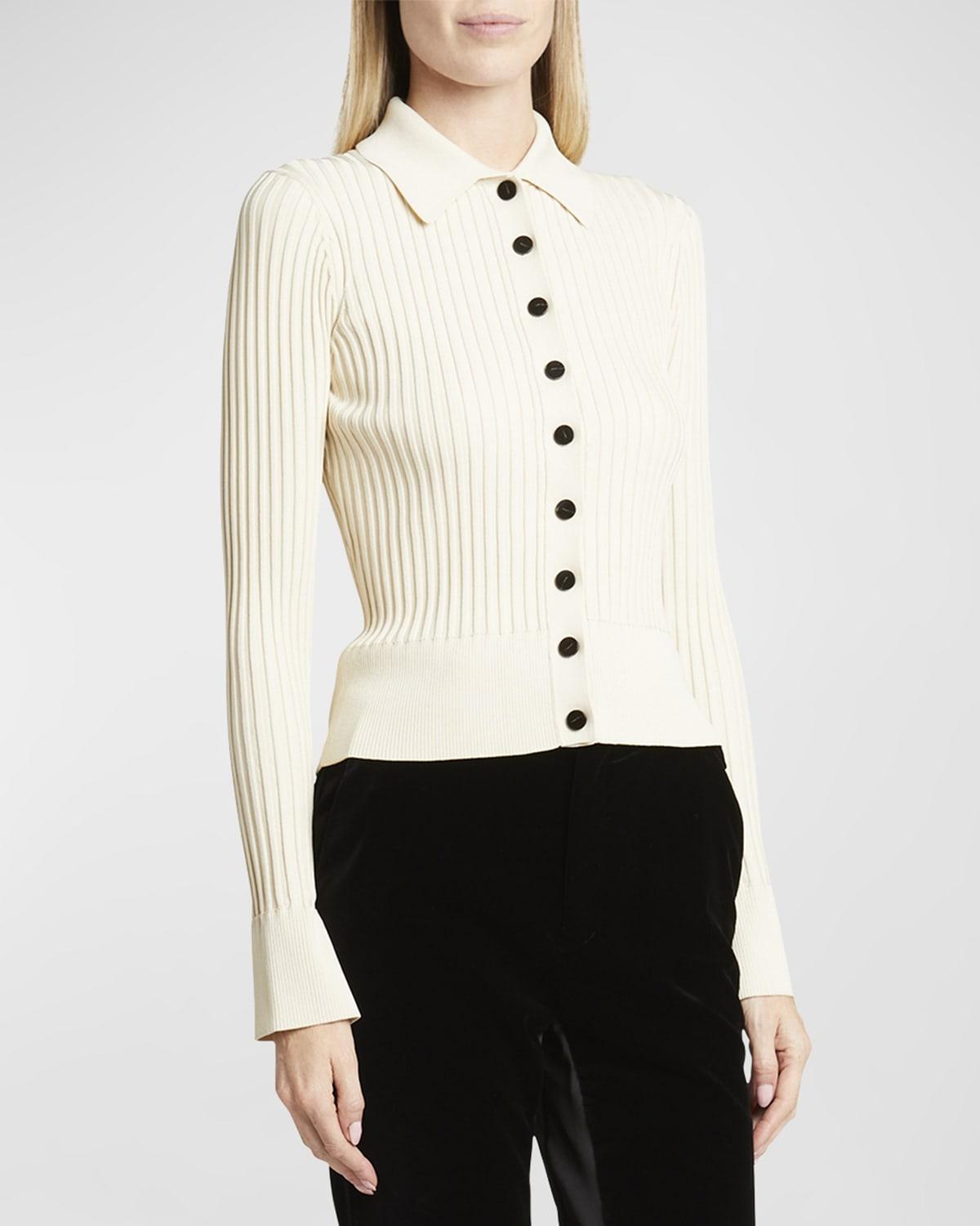 Womens Rib-Knit Polo Cardigan Product Image