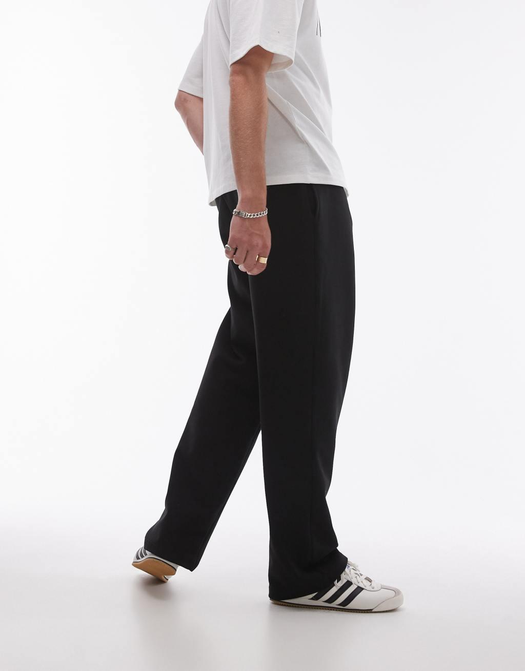 Topman pleat front straight leg sweatpants in black Product Image