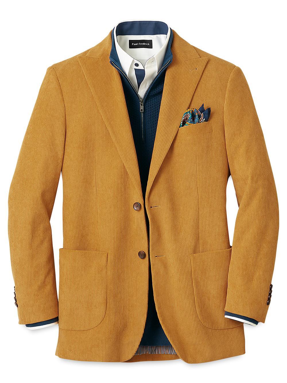 Corduroy Microfiber Single Breasted Peak Lapel Sport Coat - Gold Product Image