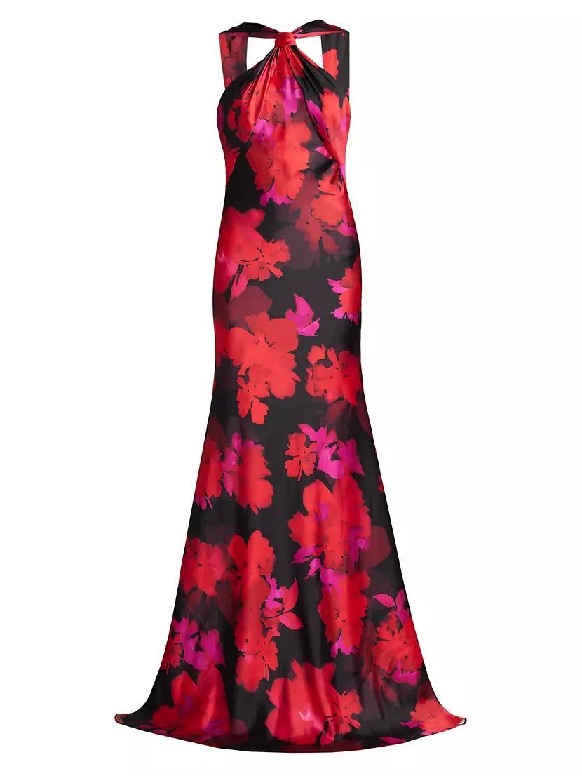 Mallory Floral Satin Halterneck Gown Product Image