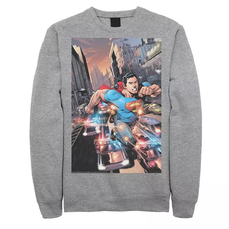 Mens DC Comics Superman Flashing Lights Poster Sweatshirt Athletic Grey Product Image