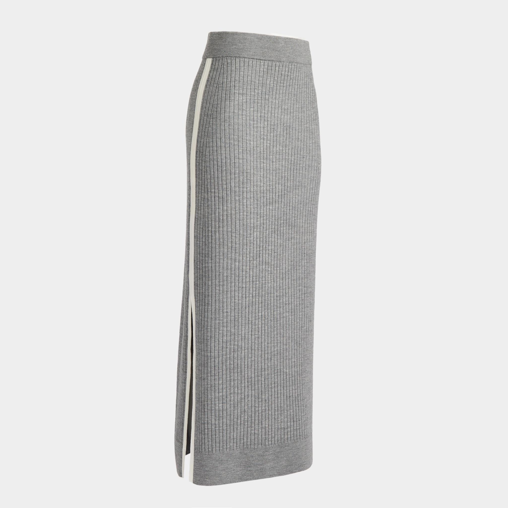 HIGH WAISTED RIBBED MERINO WOOL BLEND MAXI SKIRT Product Image