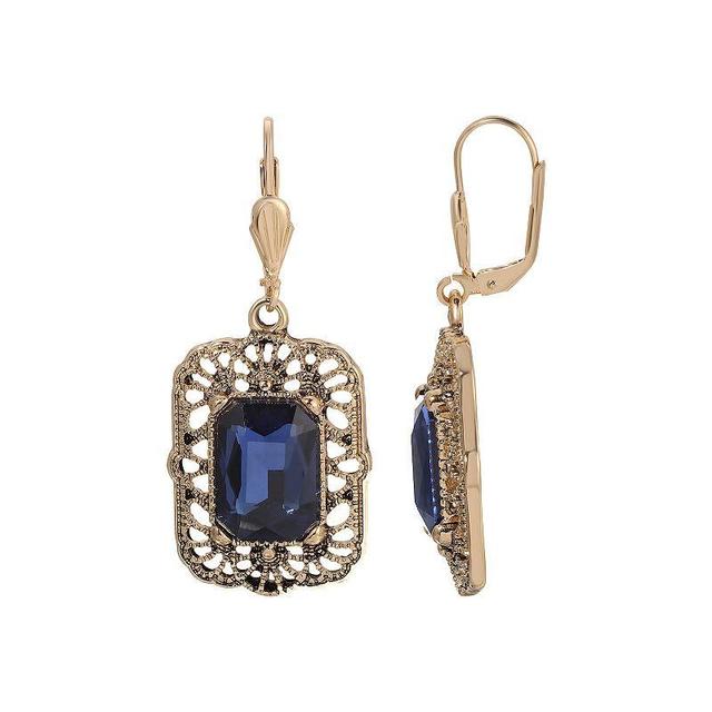 1928 Gold Tone Blue Square Leverback Earrings, Womens Product Image