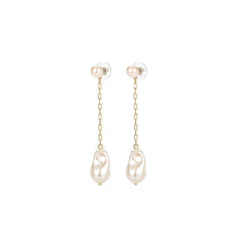 Roman 14k Gold Plated Glass Simulated Baroque Pearl Linear Drop Earrings, Womens, Gold Tone Product Image