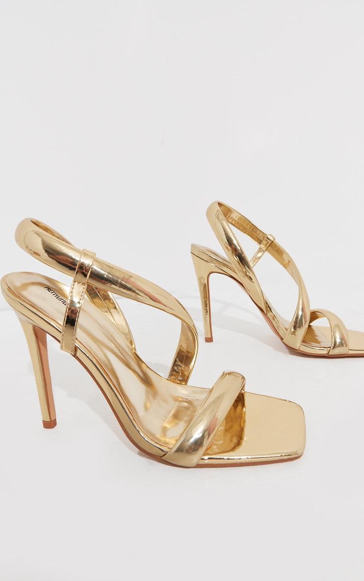 Gold Metallic PU Square Toe Padded Asymmetric High Heeled Sandals Product Image