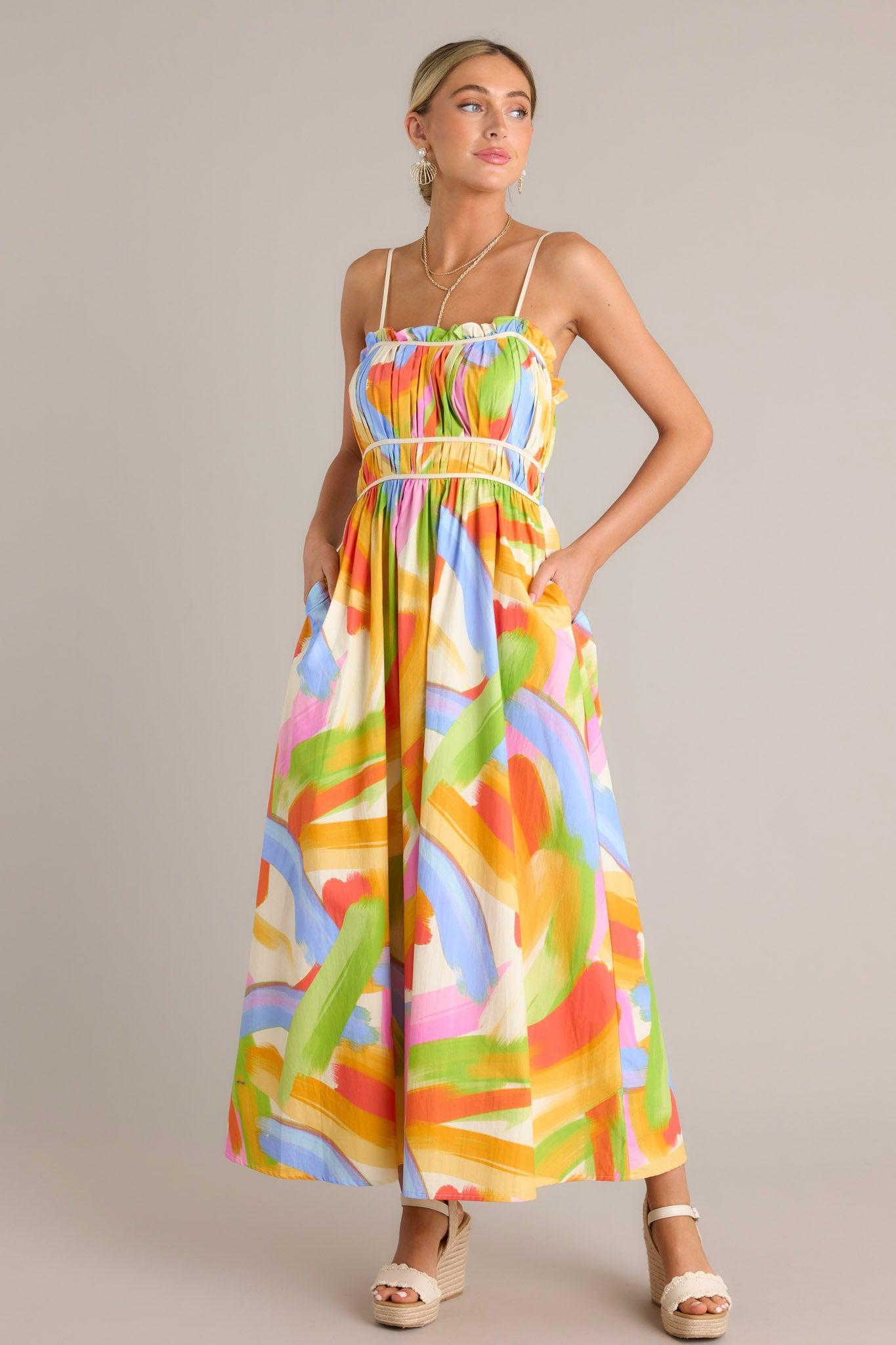 Call Me Yours 100% Cotton Yellow Multi Print Maxi Dress Product Image