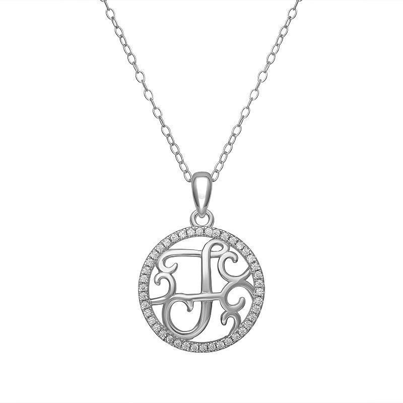 PRIMROSE Sterling Silver Cubic Zirconia Initial Pendant Necklace, Womens Grey Product Image