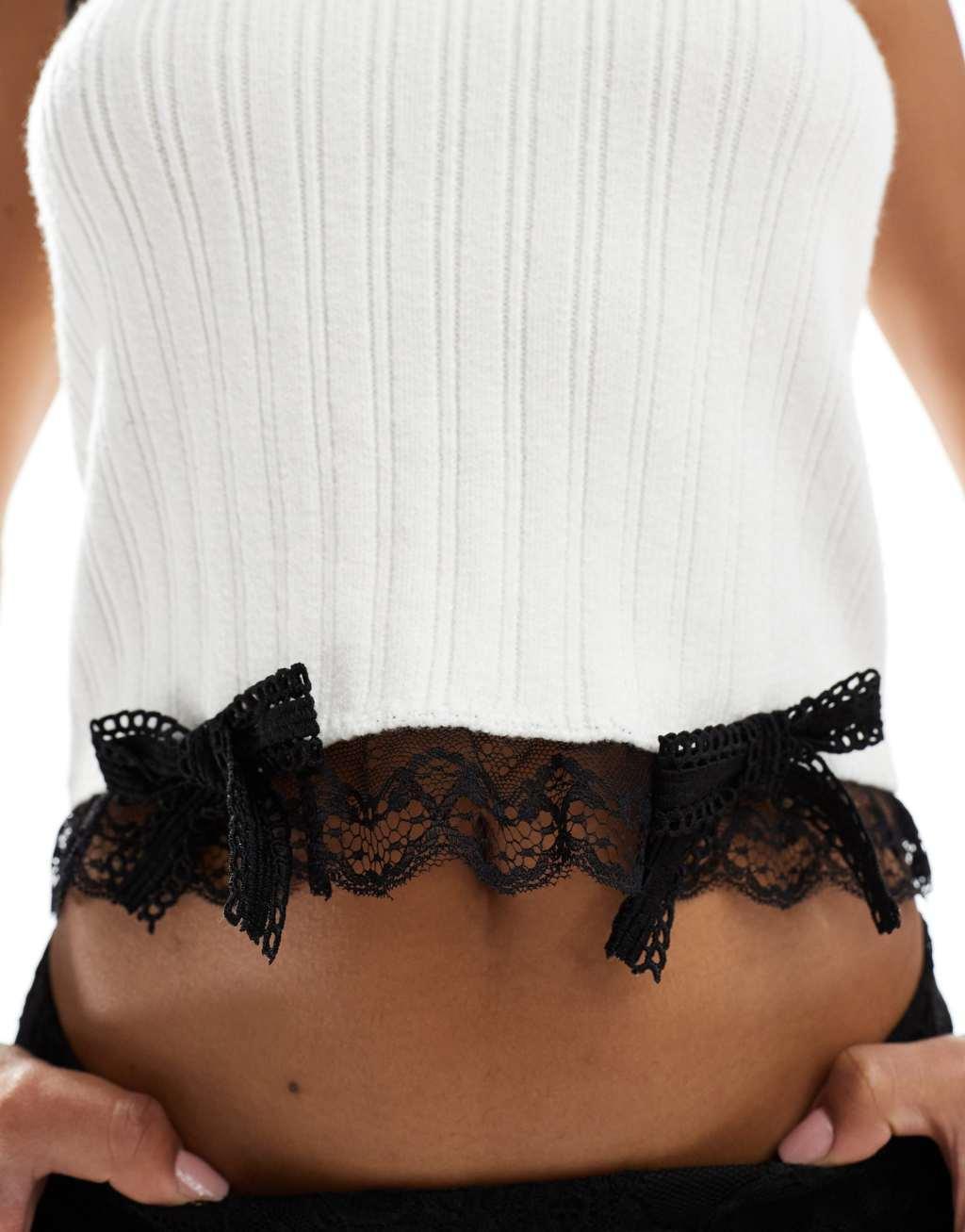 COLLUSION lace trim knit bandeau top in white Product Image