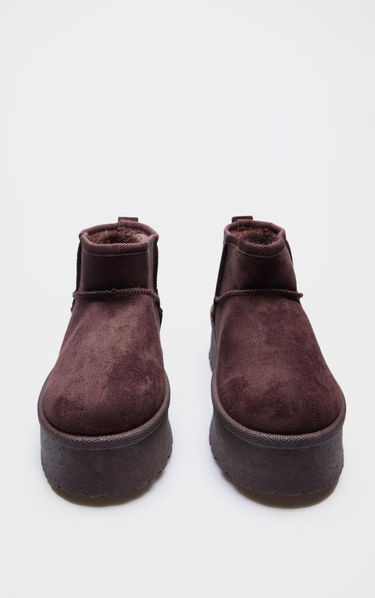 Chocolate Faux Suede Round Toe Platform Ankle Boots product image