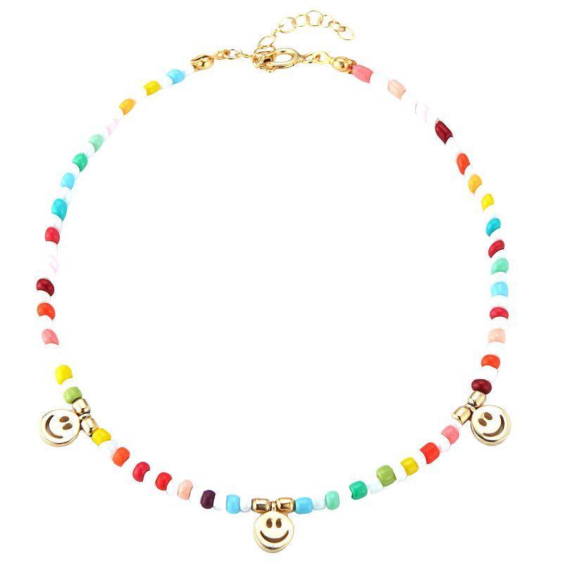 Sunkissed Sterling 14k Gold-Over-Silver Beaded Smiley Face Anklet, Womens Gold Tone Product Image