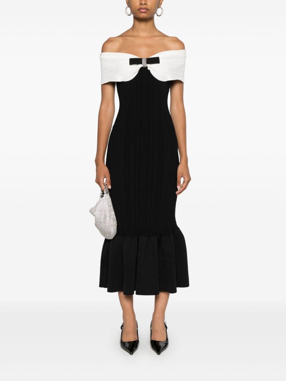 Black Knit Bow Midi Dress Product Image