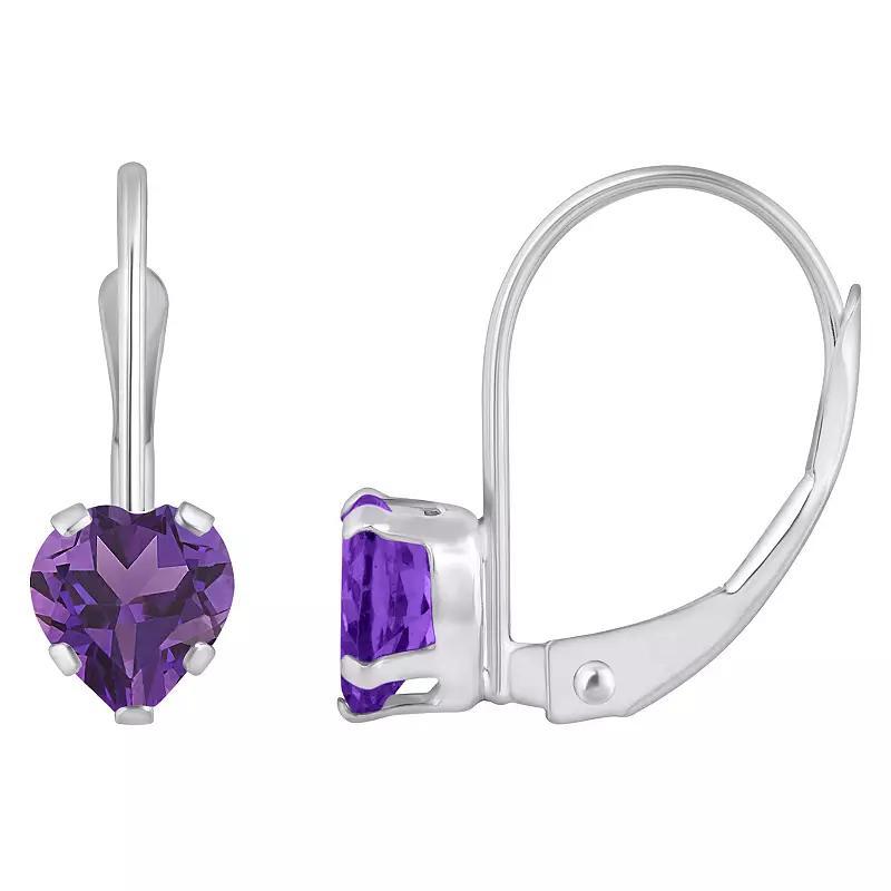 Celebration Gems 10k Gold Heart Shape Amethyst Leverback Earrings, Womens, Purple Product Image