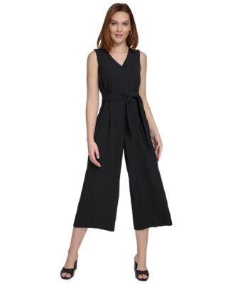 Calvin Klein Womens Cropped Straight-Leg Jumpsuit Product Image