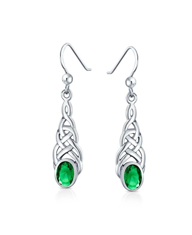 Bling Jewelry Bff Green Oval Bezel Love Knot Dangle Irish Celtic Earrings For Women Fish Hook Sterling Silver Product Image