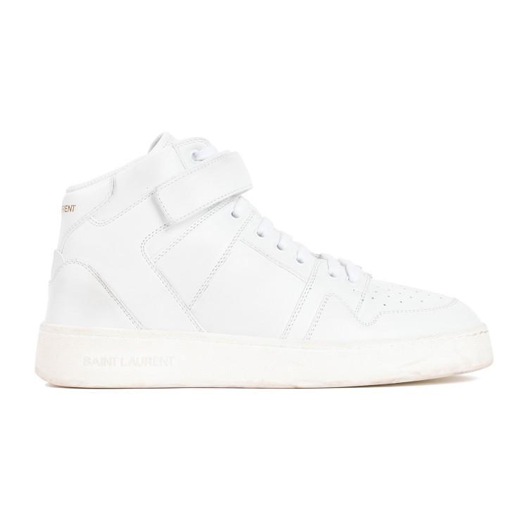 SAINT LAURENT Logo-lettering Leather Sneakers In White Product Image