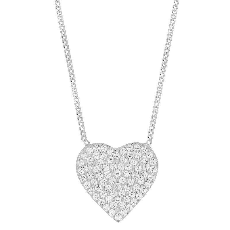 Sunkissed Sterling Cubic Zirconia Heart Pendant Necklace, Womens, Silver Tone Product Image