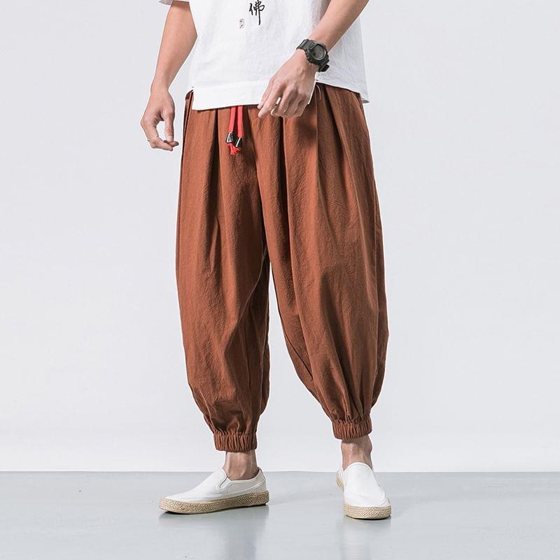 Drawstring Waist Plain Harem Pants Product Image