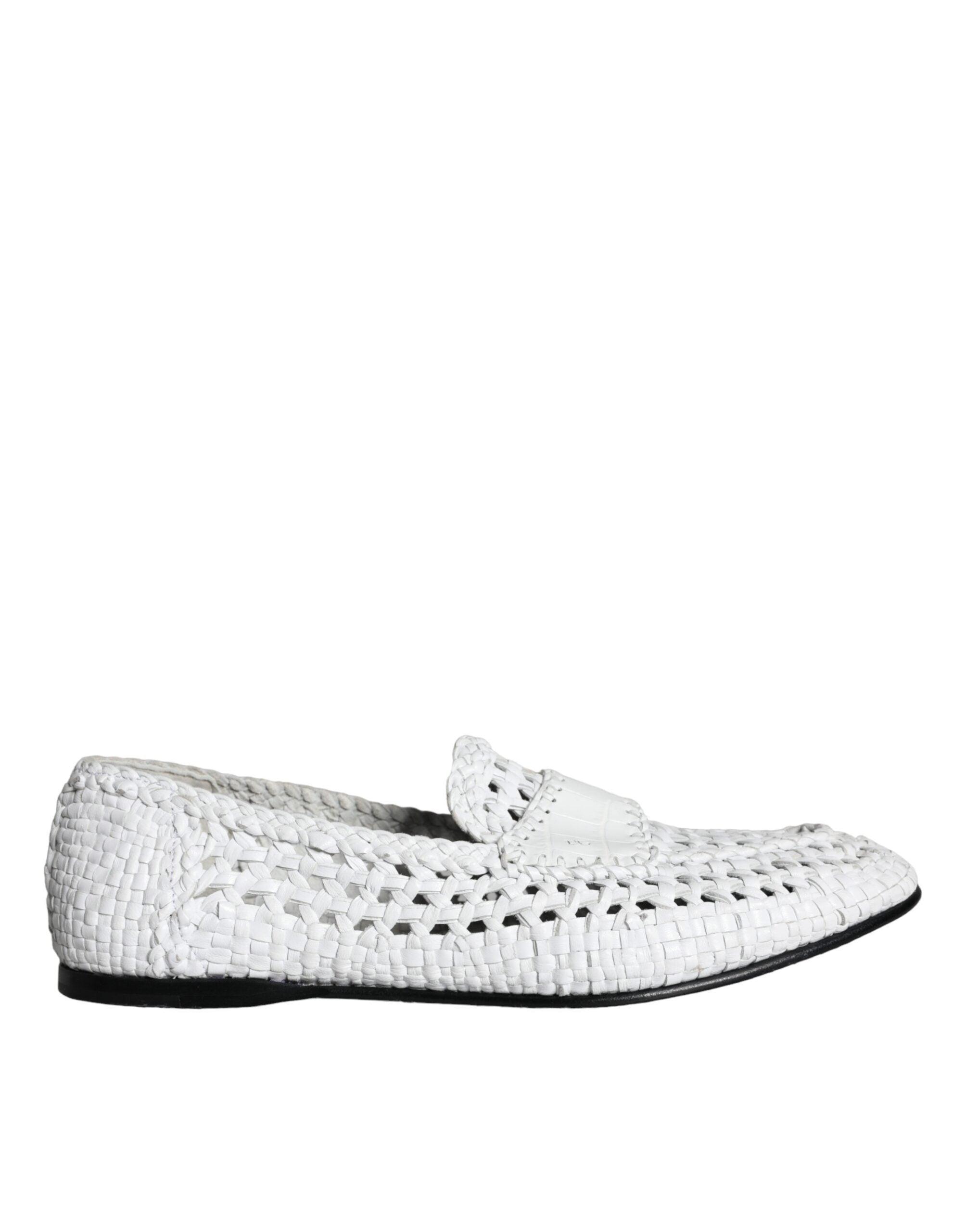 White Woven Leather Slip On Loafers Men Shoes Product Image