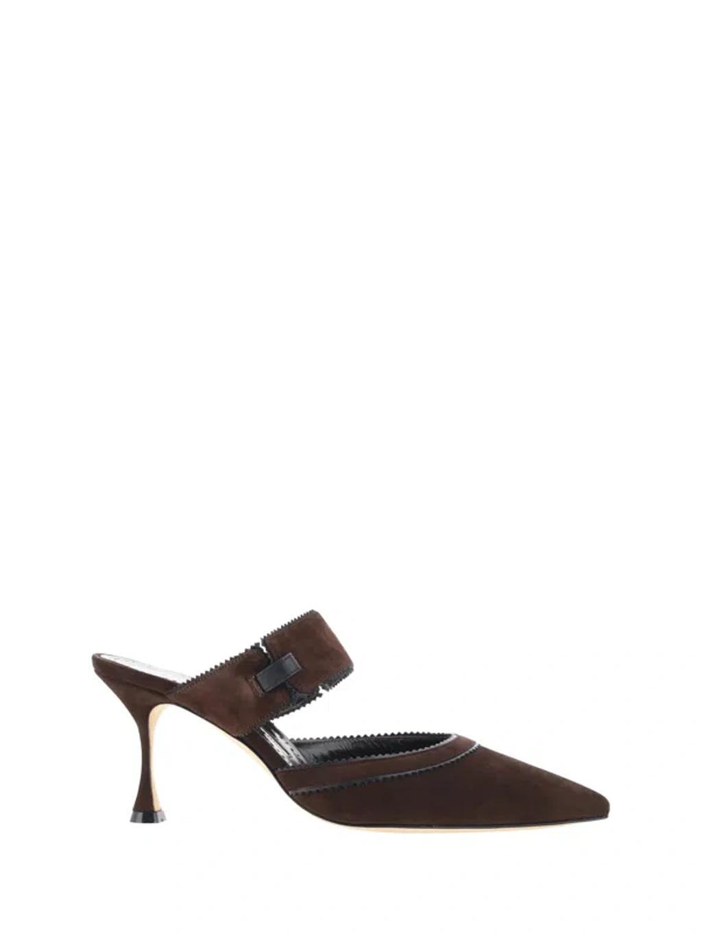 Suede Almond Toe Pumps With Leather Stiletto In Brown Product Image