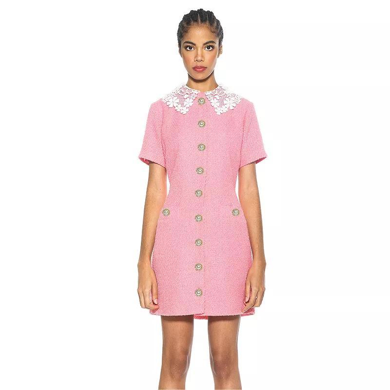 Womens ALEXIA ADMOR Grady Tweed Button-Down Lace Detail Dress Product Image