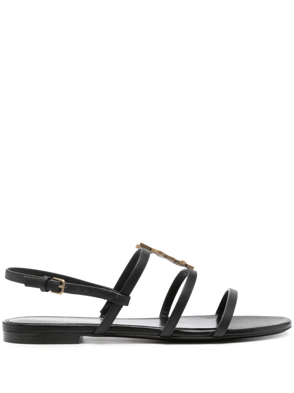 SAINT LAURENT Women's Cassandre Plaque Sandals In Black Product Image