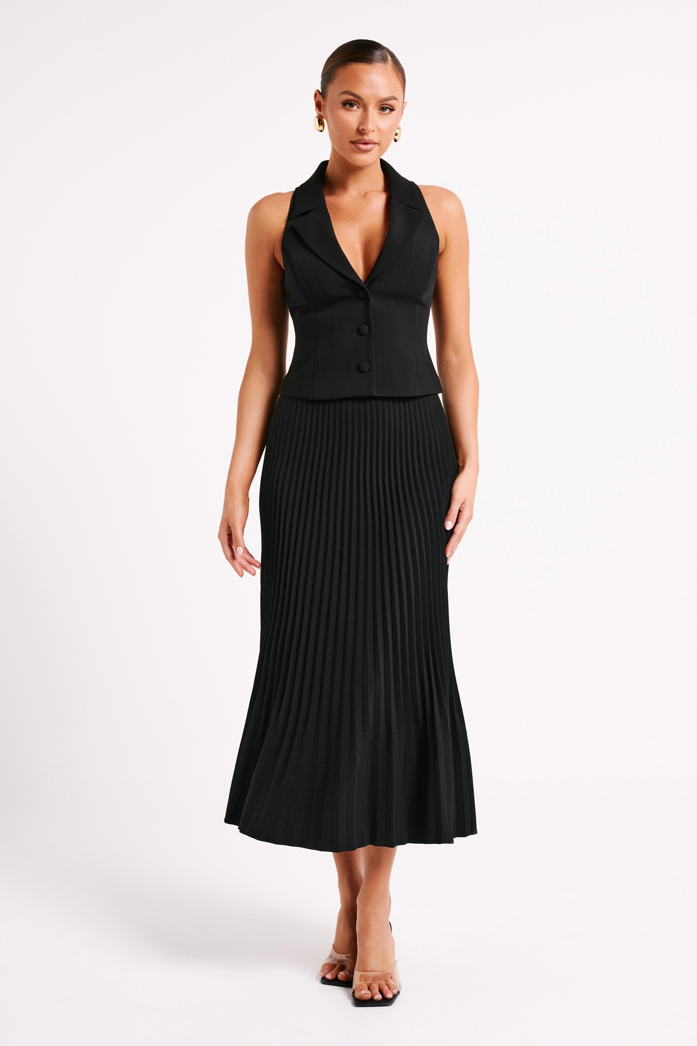 Twyla Pleated Suiting Maxi Skirt - Black Product Image