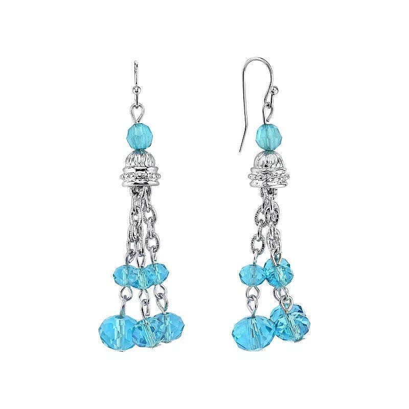 1928 Silver Tone Aqua Crystal Tassel Drop Earrings, Womens, Blue Product Image