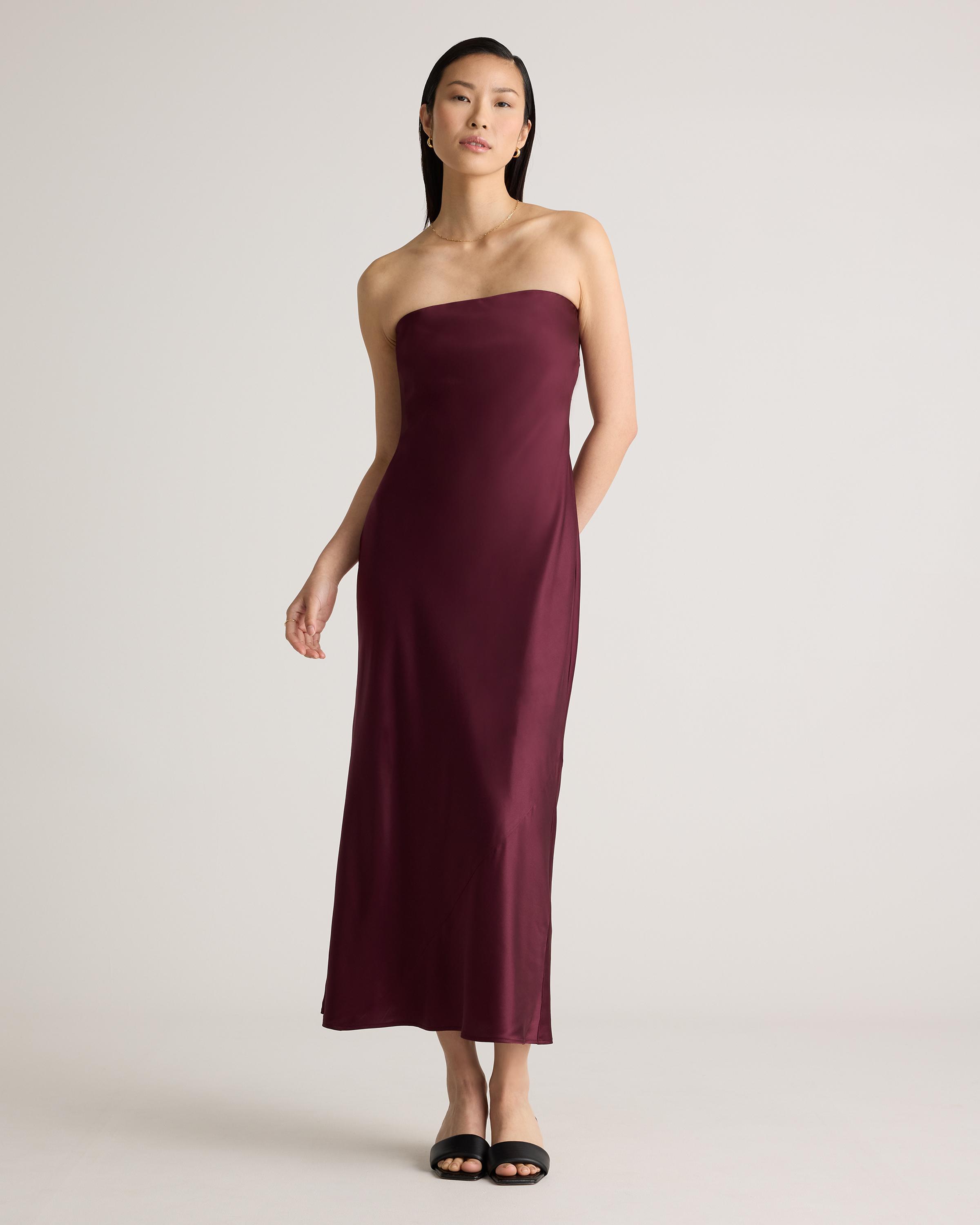 100% Washable Silk Strapless Midi Dress Product Image