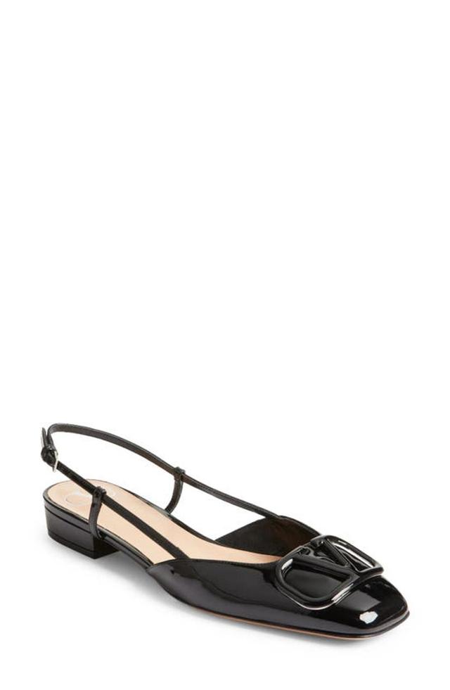 VALENTINO GARAVANI Vlogo Patent Slingback Ballerina Flats In Black Product Image