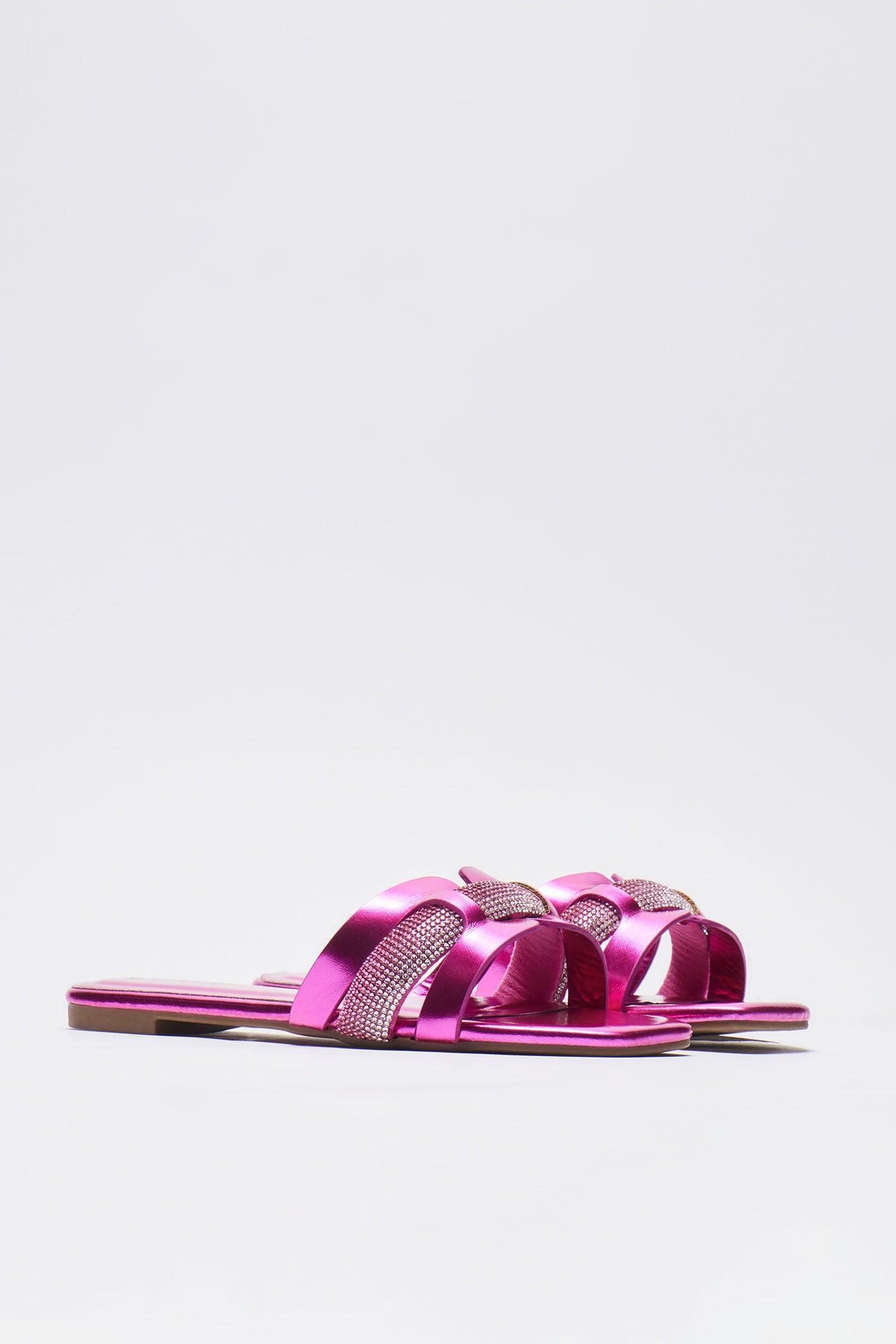 Drea Embellished Flat Sandals - Hot Pink product image