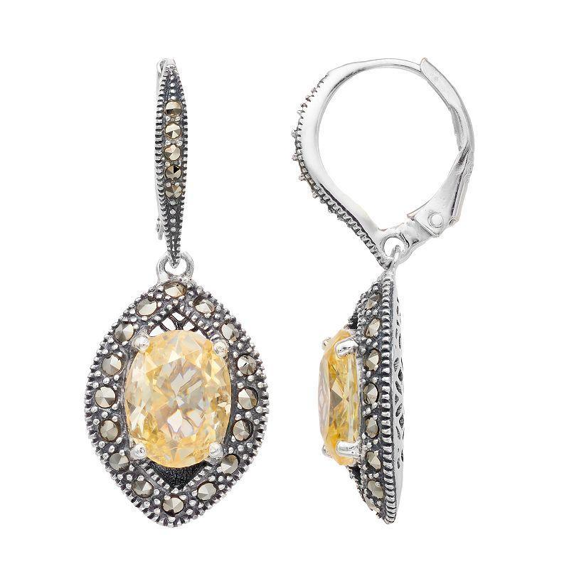 Lavish by TJM Sterling Silver Canary Cubic Zirconia & Marcasite Drop Earrings, Womens Product Image