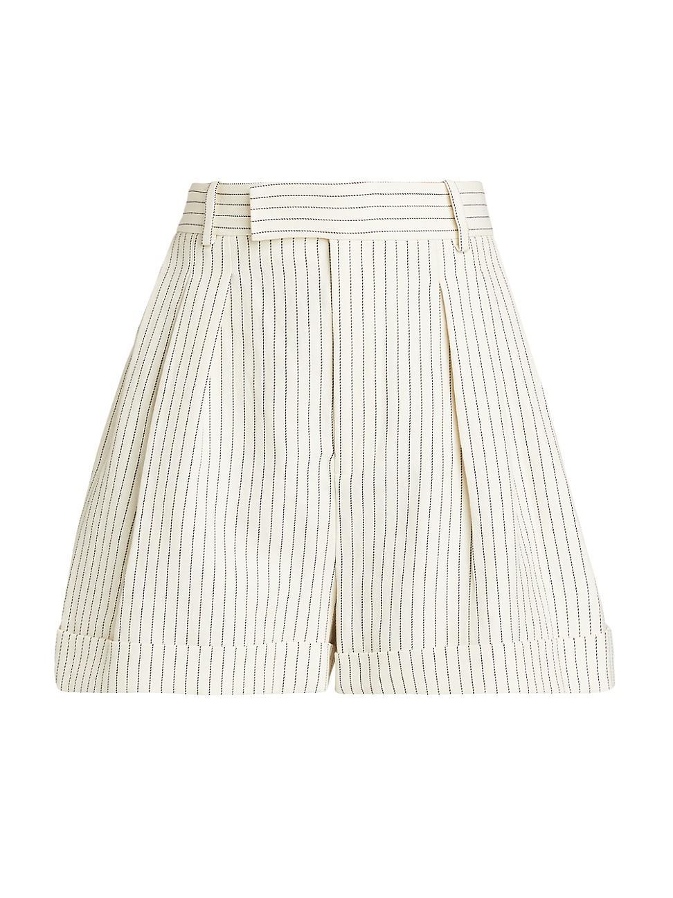 Womens Pinstripe Cotton-Linen Pleated Shorts Product Image