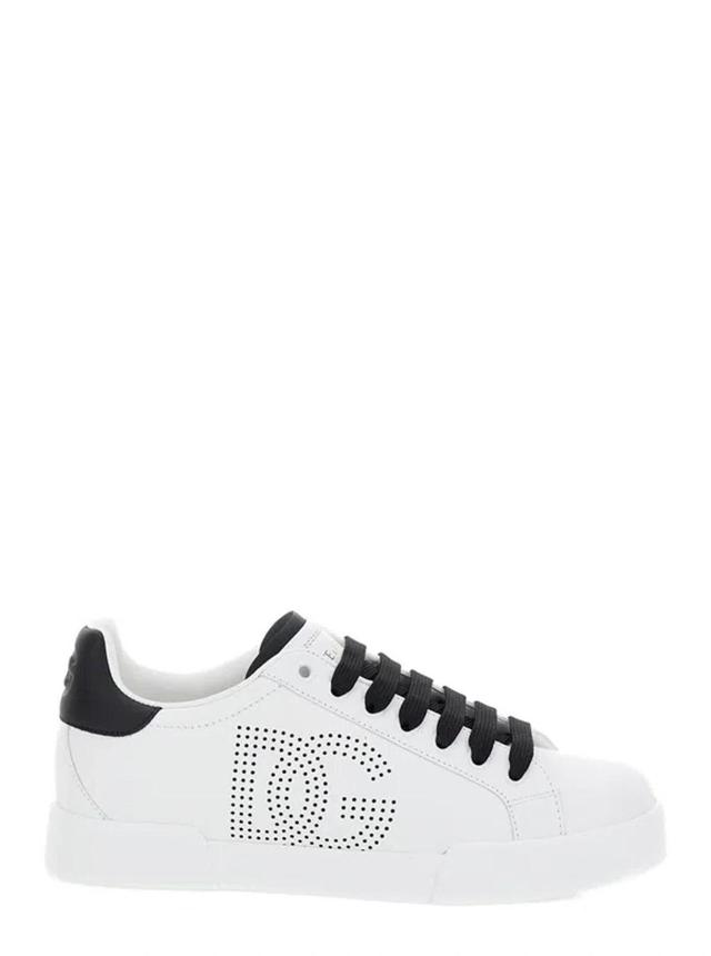 'portofino' White Low Top Sneakers With Perforated Dg Logo In Leather Woman Product Image