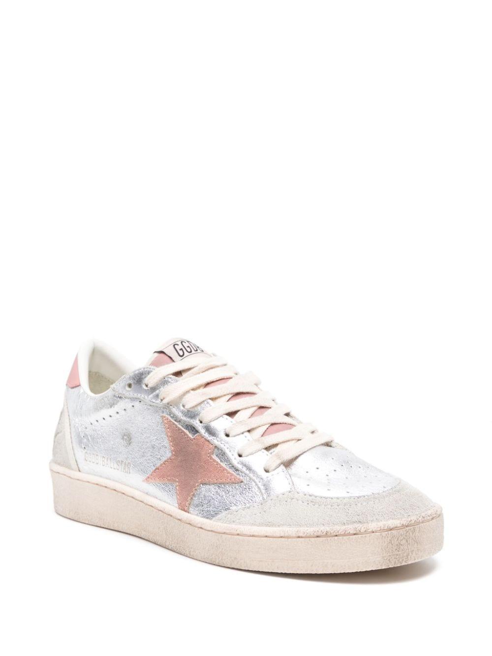 GOLDEN GOOSE Ballstar Metallic Leather Sneakers In Silver/ash Rose/ice product image