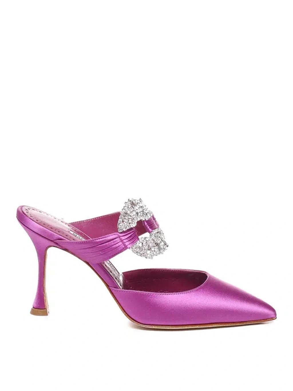 MANOLO BLAHNIK Maidugura 90mm Crystal-buckle Mules In Purple Product Image