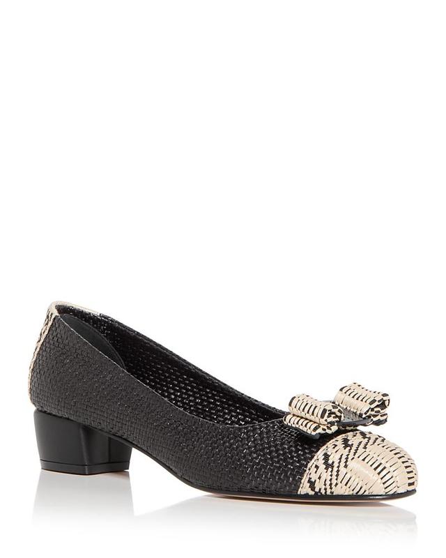 Ferragamo Womens Vara Bow Woven Block Heel Pumps Product Image