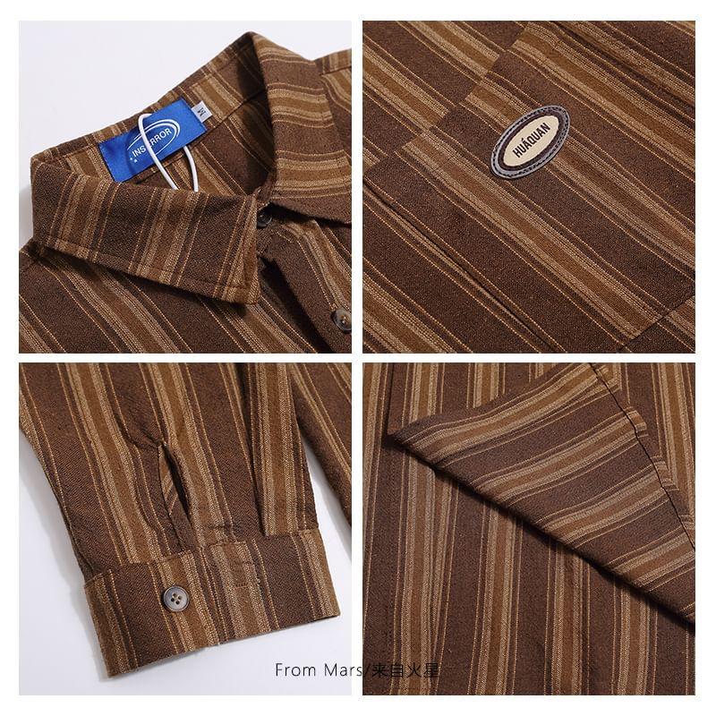 Long Sleeve Collared Striped Button Up Shirt Product Image