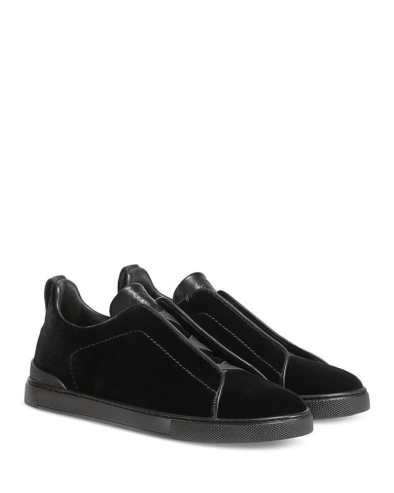 Zegna Mens Black Velvet Triple Stitch Low Top Sneakers Product Image