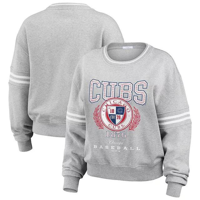 Womens WEAR by Erin Andrews Heather Gray Chicago Cubs Domestic Crest Pullover Sweatshirt Product Image