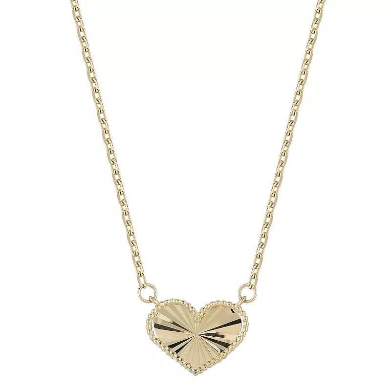 LUMINOR GOLD 14k Gold Diamond Cut Heart Pendant Necklace, Womens Product Image