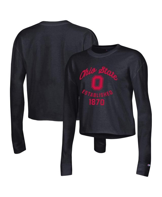 Womens Champion Black Ohio State Buckeyes Boyfriend Cropped Long Sleeve T-shirt Product Image