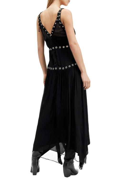 Zita V-neck Eyelet Trim Midi Dress In Black Product Image