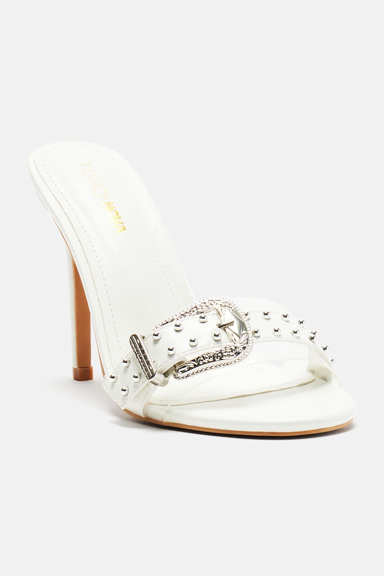 Freya Buckle Mules - White Product Image