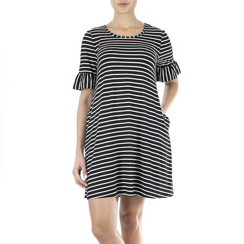 Womens Nina Leonard Ruffle-Sleeve Striped Swing Dress Product Image