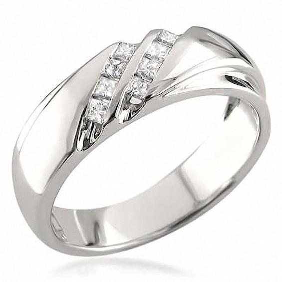 Men's 1/5 CT. T.w. Square-Cut Diamond Slant Double Row Band in 14K White Gold Product Image